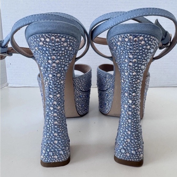 Steve Madden Blue Lightness Rhinestone Chunky Platform Heels Sandals Shoes - Picture 7 of 9